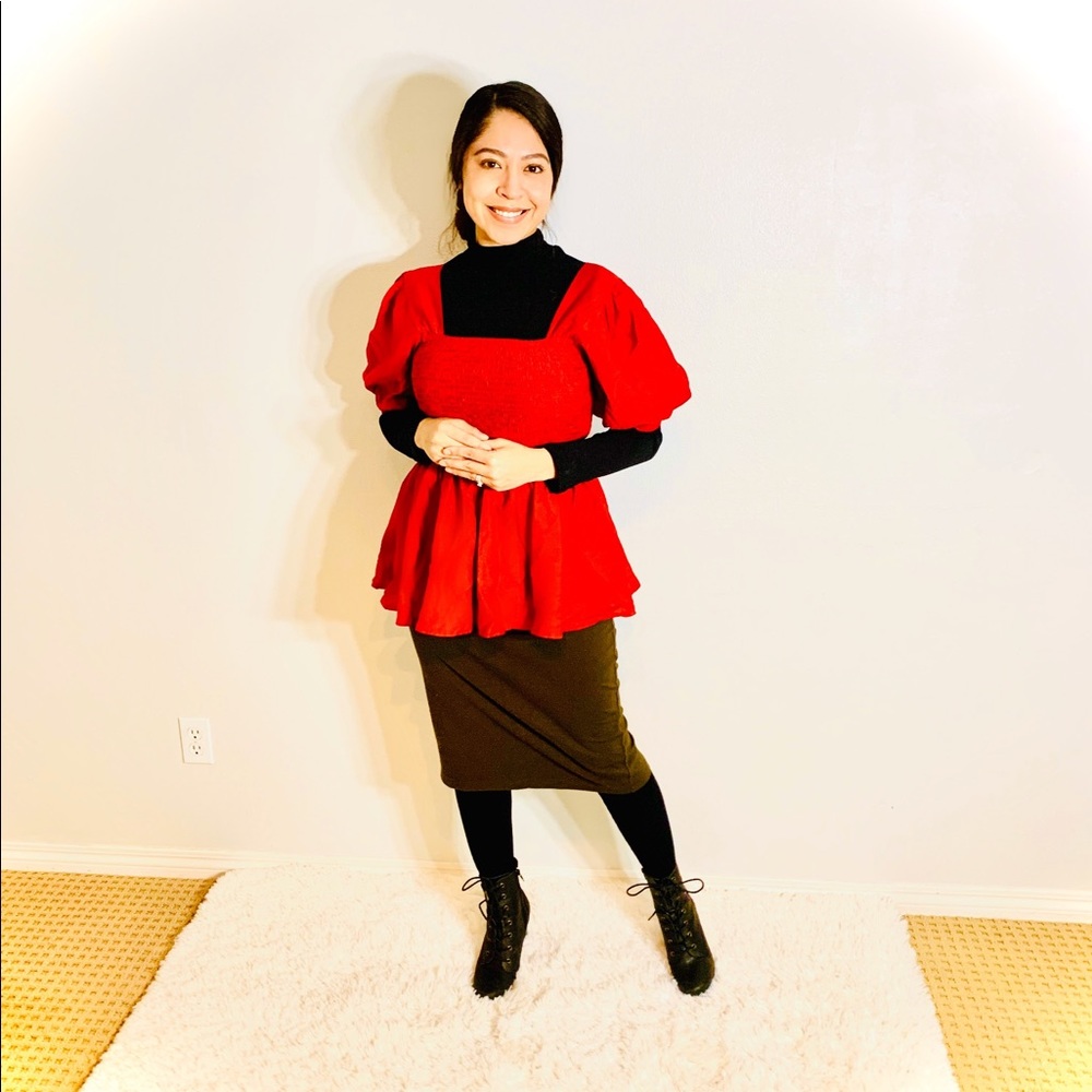 Ruby Red Babydoll Blouse - Picture 2 of 3